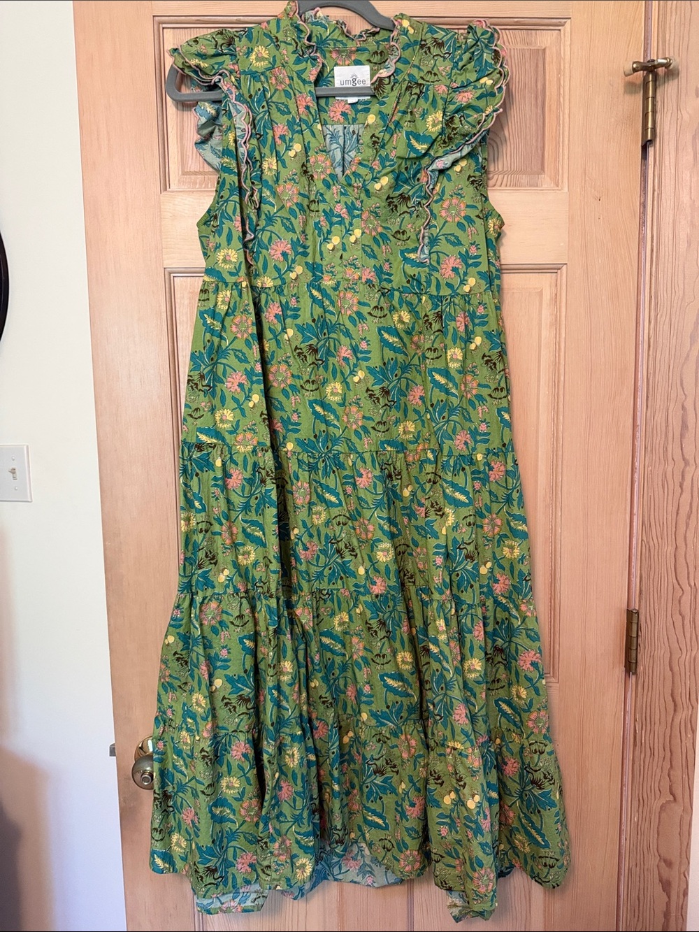 Umgee Green Floral Ruffle-Tiered Maxi Dress